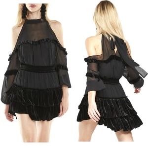 MISA Black Velvet Top & Skirt Set Size XS High Neck Cocktail Witch Party Dress